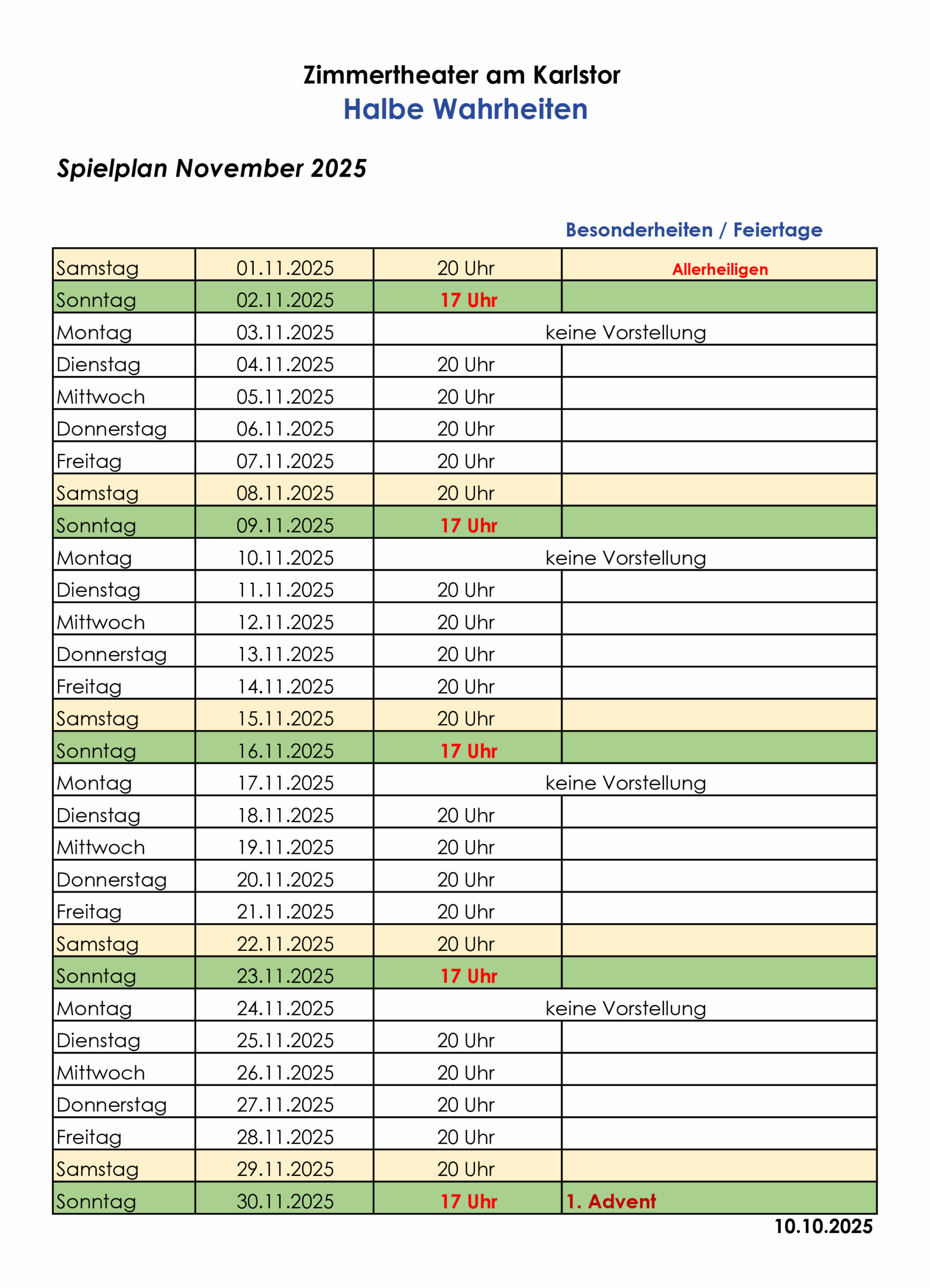 Spielplan November 2025 Halbe Wahrheiten Kopie